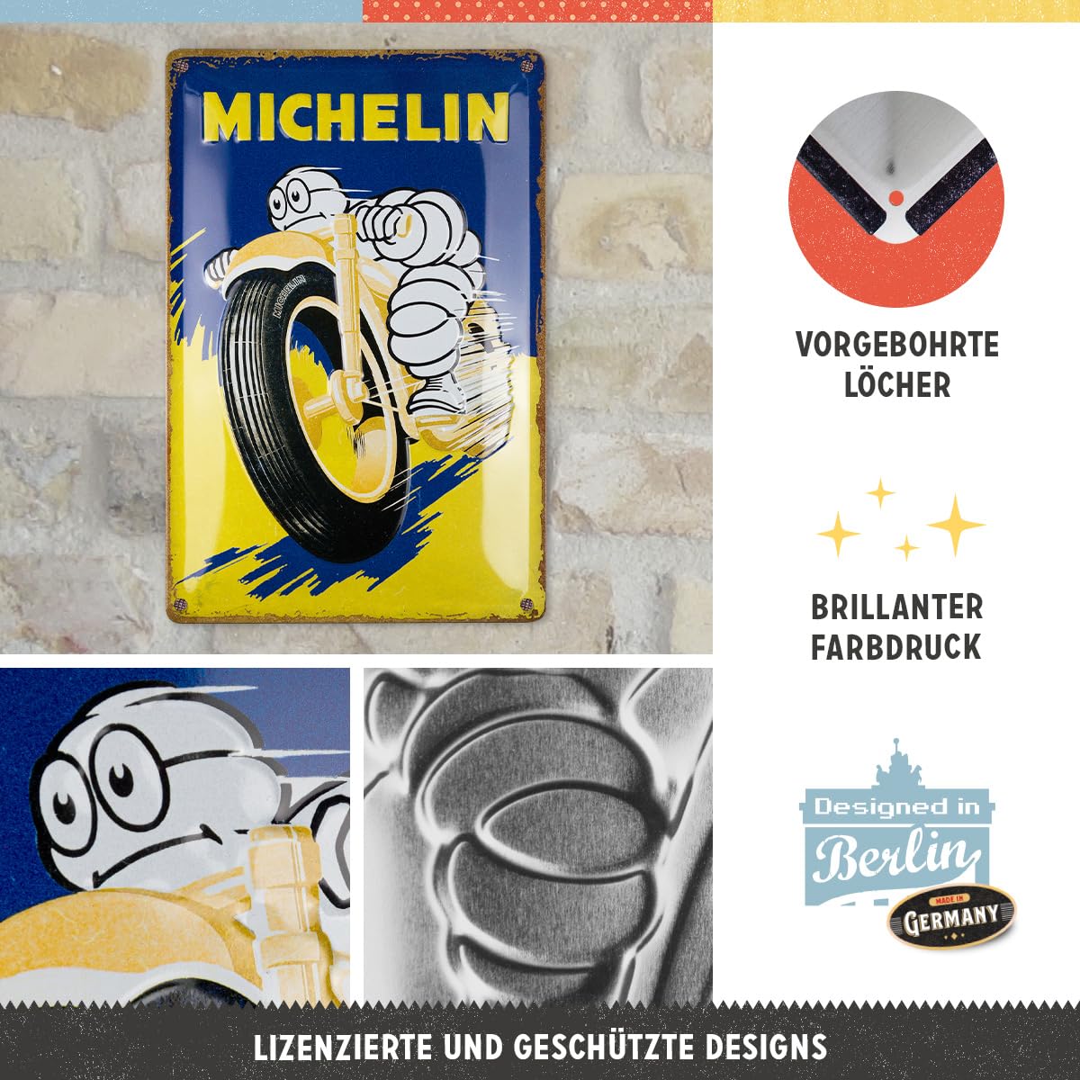 Produktbild von Nostalgic-Art Retro Blechschild Michelin Bibendum | 15×20 Cm | Original Lizenziert | Made In Germany | Für Autofans