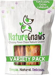 Nature Gnaws Variety Pack for Small Dogs (12 Count) - Bully Sticks, Beef Tendons and Tripe Twists for Dogs - Natural Long Lasting Beef Dog Chew Bones - Rawhide Free