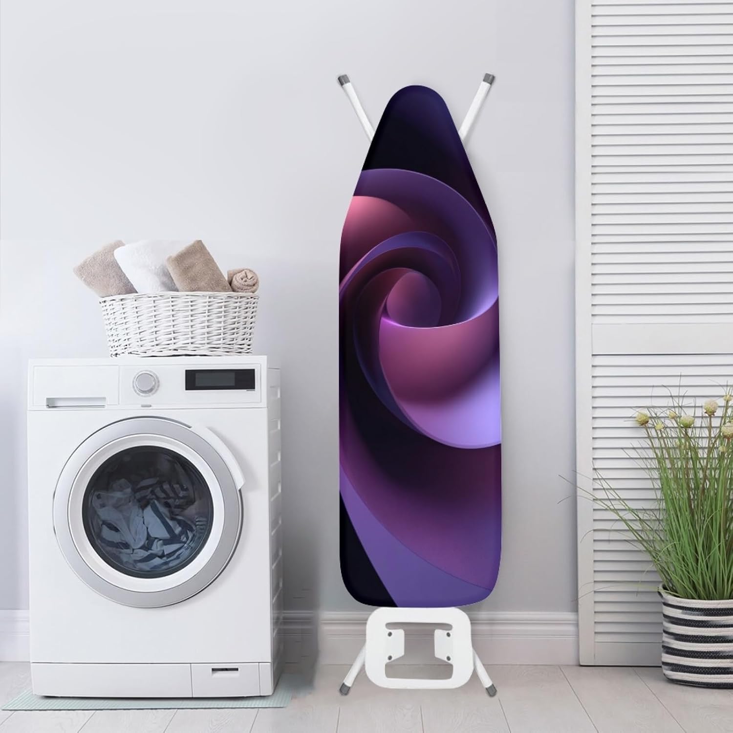 Ironing Board Cover 14x48 Spiral Purple Black Iron Board Cover with Padding Heat Reflective,Scorch Resistant Thick Padding,Snug Fit Non-Slip Nose Pocket Fastener Straps Elastic Edges