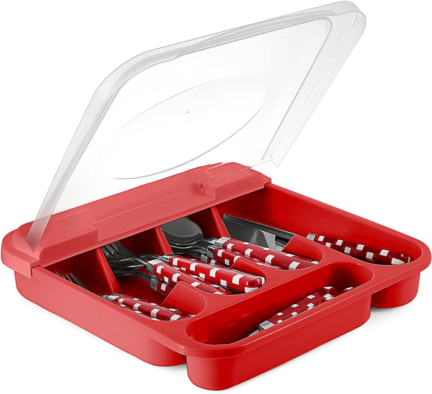 Zilpoo Flatware Plastic Tray with Hinged Lid, Kitchen