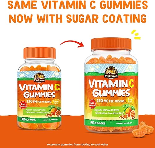 Miniatura 6 de Vitalitown Gomitas veganas de vitamina C de 250 mg apoyan las defensas inmunitarias la salud de la piel y la absorción de hierro sabor a naranja
