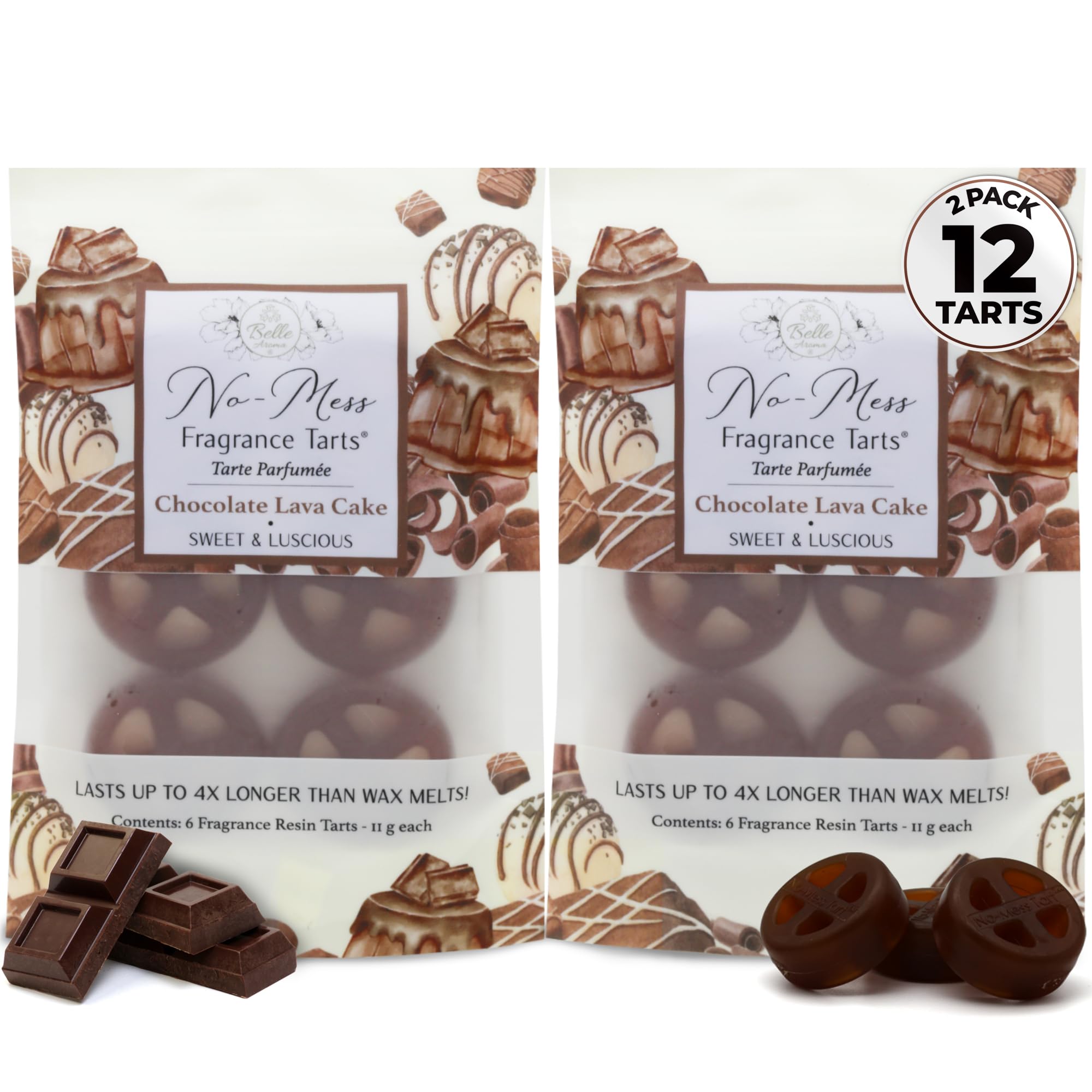 Belle Aroma No-Mess Fragrance Tarts for Wax Warmers – Solid Fragrance Alternative to Wax Melts (Designed Not to Melt), Heat-Activated Home Scent, Long-Lasting Aroma, 12 Mini 2 Pack Chocolate Lava Cake