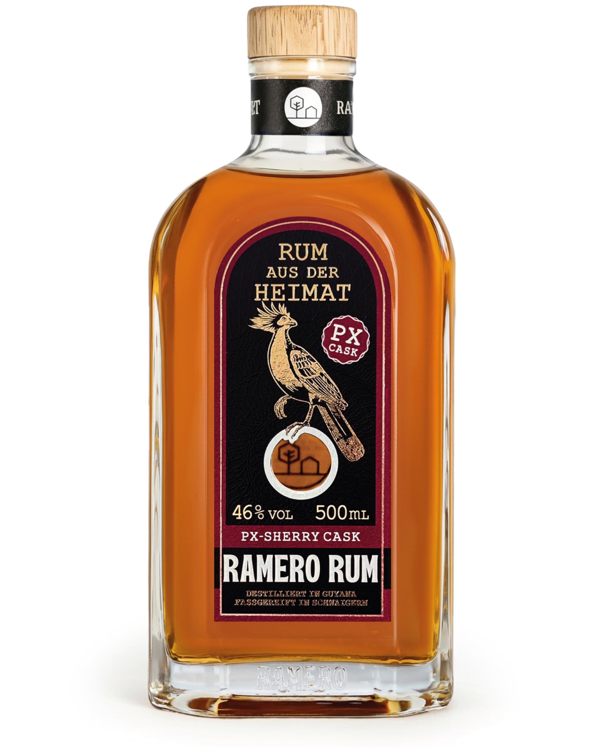 RAMERO PX Sherry Cask Rum 46% vol – Premium Rum aus Deutschland | weich & komplex mit Noten von Rosinen, Karamell & Schokolade | gereift in Pedro Ximénez Sherryfässern | 500 ml