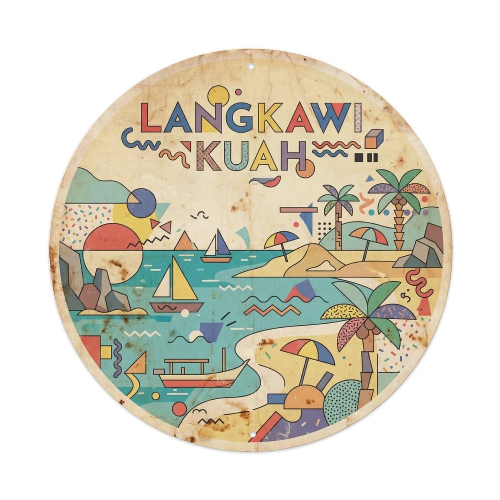 Langkawi Kuah Lagoon Travel Colorblock Destination Metal Tin Sign