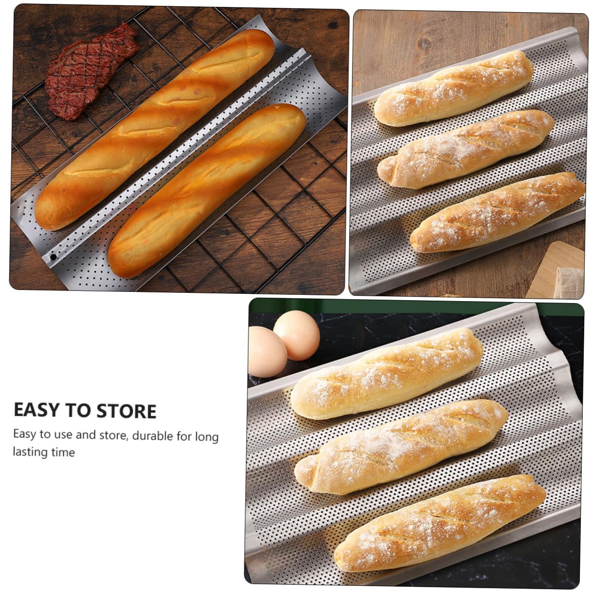 2 Moldes Ondulados para Baguette de Acero Inoxidable Antiadherente, Bandeja de Horno para Hacer Pan, Fácil de Limpiar (2 Piezas)