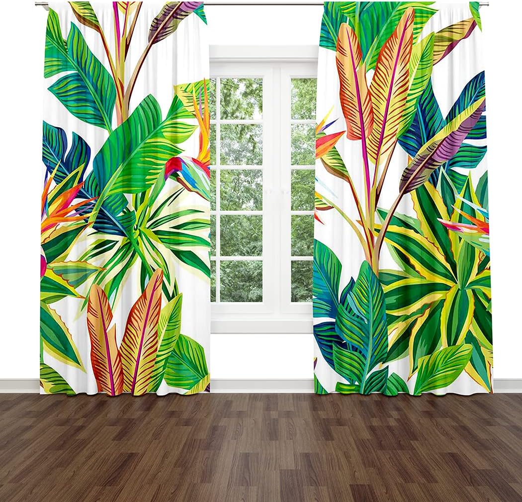 Tropical Plant Window Drapes Curtain Sunny Cheerful Day The Jungle Birds Paradise and Leaves Rod Pocket Drapes Curtain for Living Room Home Decor 52x84 Inches 2 Panels