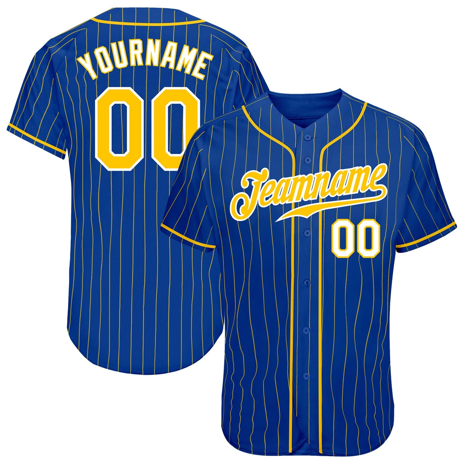 Generic Custom Baseball Jersey, Printed Stitched Personalized Name Number, Royal Gold Pinstripe Baseball Shirt Men Women Youth