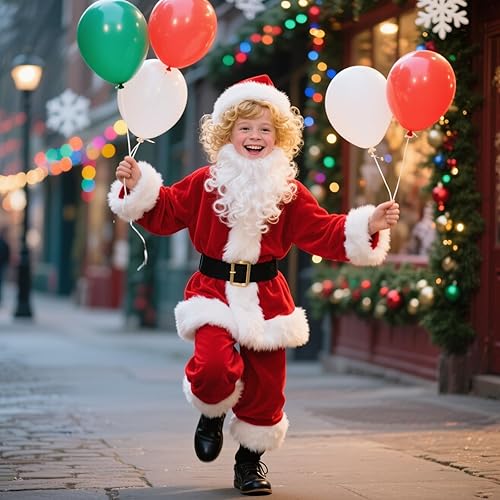 Miniatura 5 de Disfraz de Papá Noel para niños, 9 piezas, de terciopelo, para niños, disfraz de Papá Noel para niños, disfraz de Navidad para niños pequeños