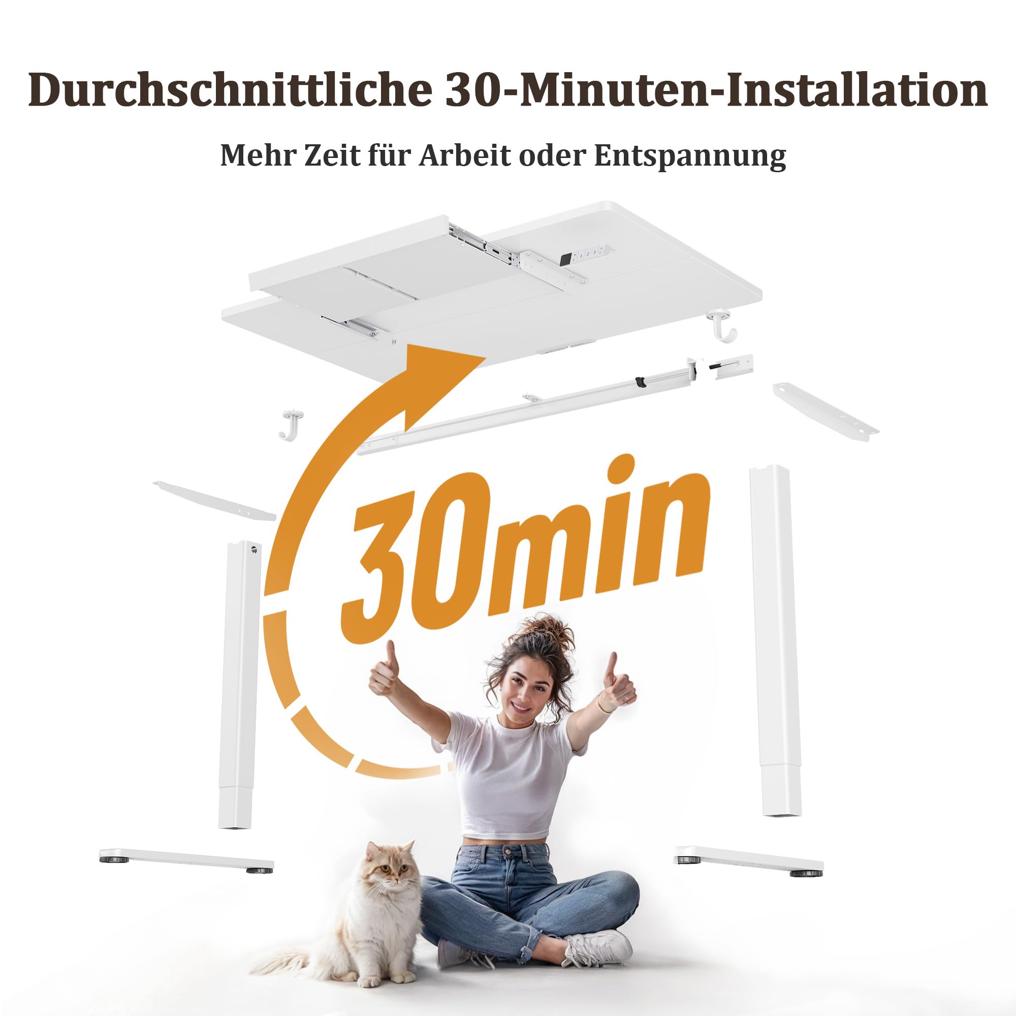 Claiks Höhenverstellbarer Schreibtisch 120x60cm mit Schublade, 80kg Tragkraft Elektrisch Schreibtisch Höhenverstellbar mit 3-Funktions-Memory und 2 Kopfhörerhaken, Standing Desk with Drawer, Weiß