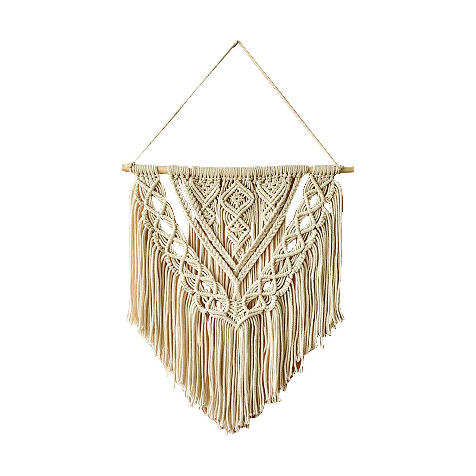 TaLcuS Modern Bohemian Feather & Leaf Woven Tapestry – Chic Yarn Tassel Wall Decor, Handmade Macrame Gift for Living Room, Bedroom, Apartment Dorm(A2)