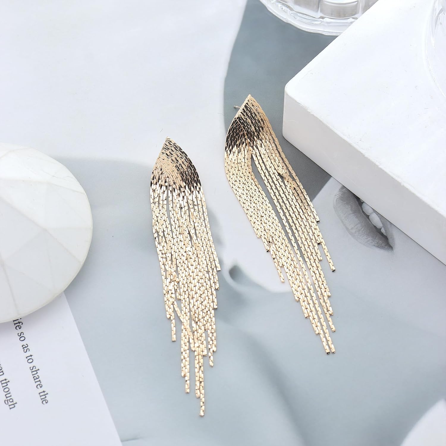Gold Tassel Earrings for Women Fringe Chunky Statement Gold Linear Drop Earrings Party Prom Fashion Sparkly Jewelry Gifts - Image 4