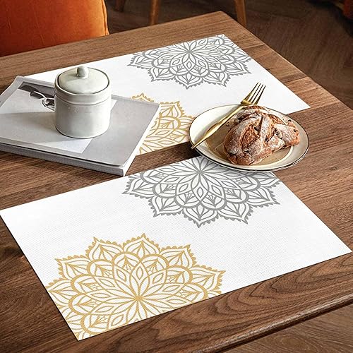 Miniatura 7 de Elegant Dahlia Flowers - Juego de 6 manteles individuales de lino de algodón, resistentes al calor, antideslizantes, lavables, para banquetes,