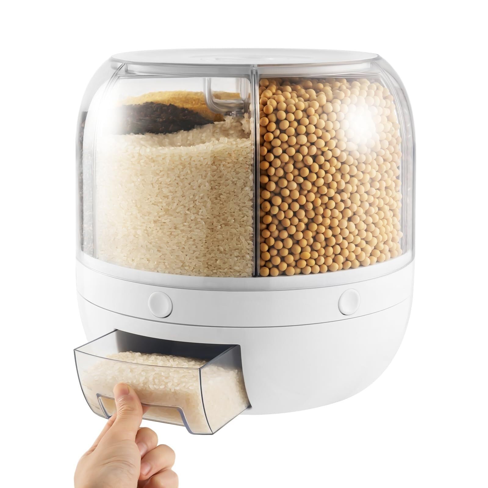 CVdrtyED Dry Food Cereal Dispenser 360° Rotating Grains Dispenser With Moisture Sealed Lid 6 Grids Food Storage Containers 22lbs Pantry Rice Container(29cm)