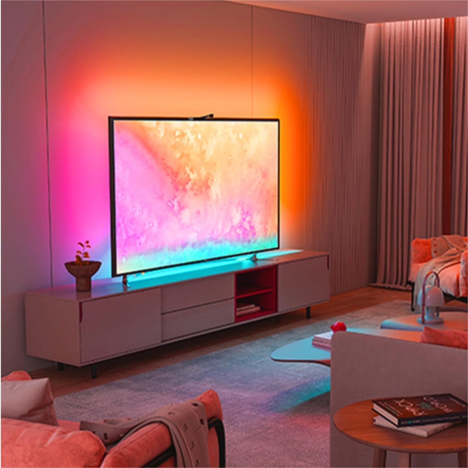 Striscia LED per TV, retroilluminazione RGB con Cambio Colore, Striscia Flessibile al Neon per Decorazioni domestiche (Dimensioni: 65-75 Pollici)