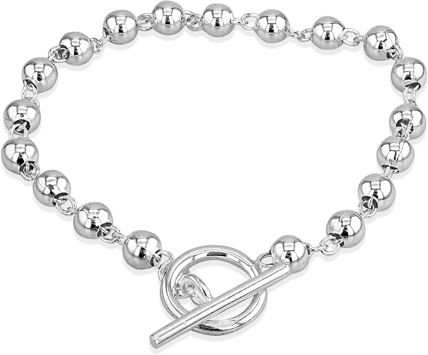 Tuscany Silver Women's Sterling Silver 4mm Beads T-Bar Bracelet of 19cm/7.5"