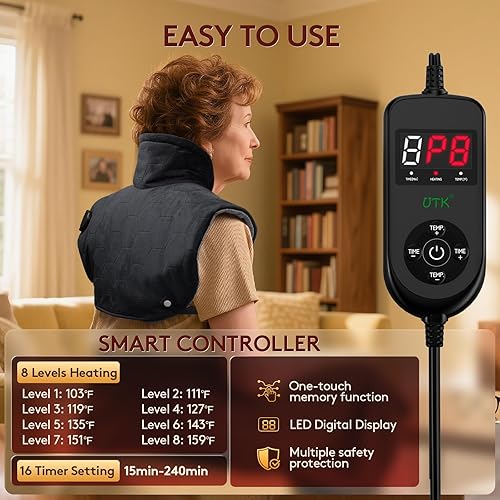 Miniatura 4 de Almohadilla térmica de infrarrojos lejanos para cuello, hombros y espalda, alivio del dolor 6 veces más profundo, calor rápido de grafeno de 30