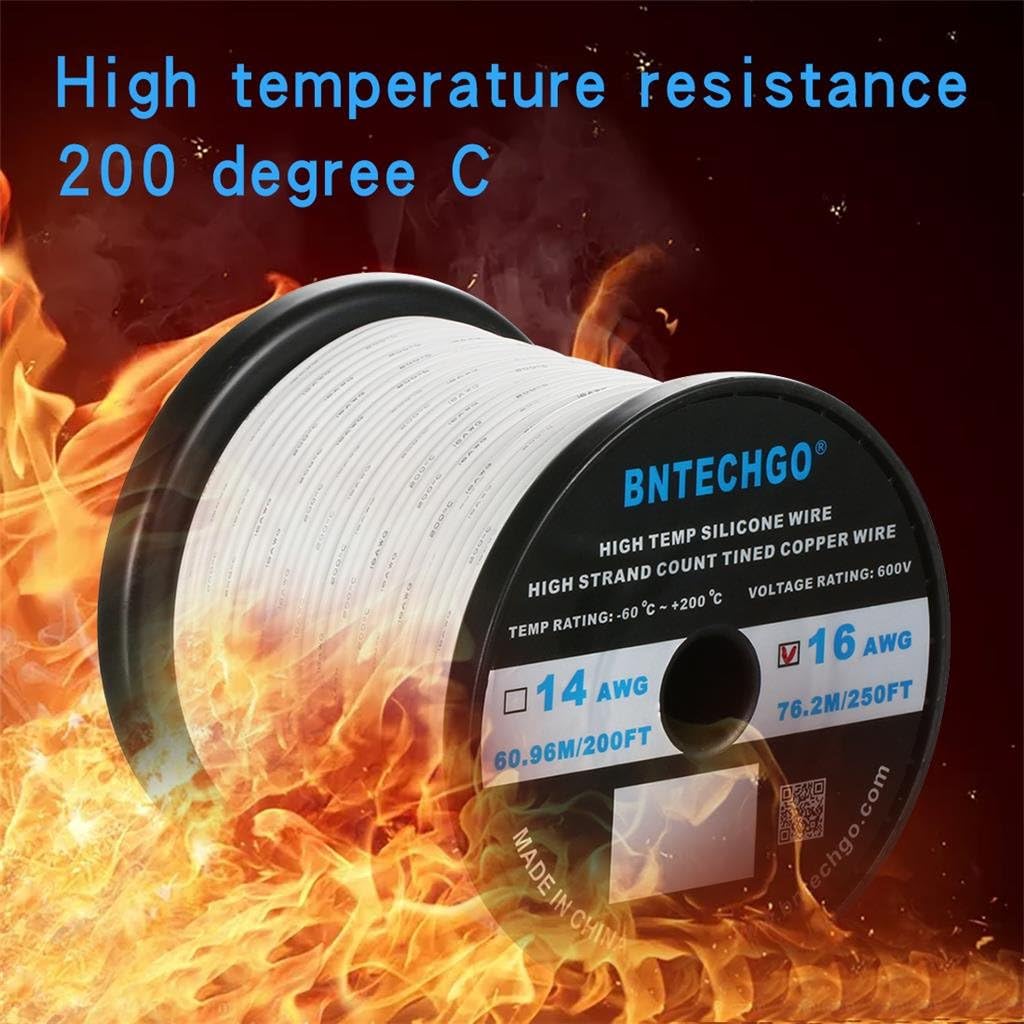 Featured Product BNTECHGO 16 Gauge Silicone wire spool 250 ft White Flexible 16 AWG Stranded Tinned Copper Wire Amazon Crazy 🔥 Deals BNTECHGO 16 Gauge Silicone wire spool 250 ft White Flexible 16 AWG Stranded Tinned Copper Wire