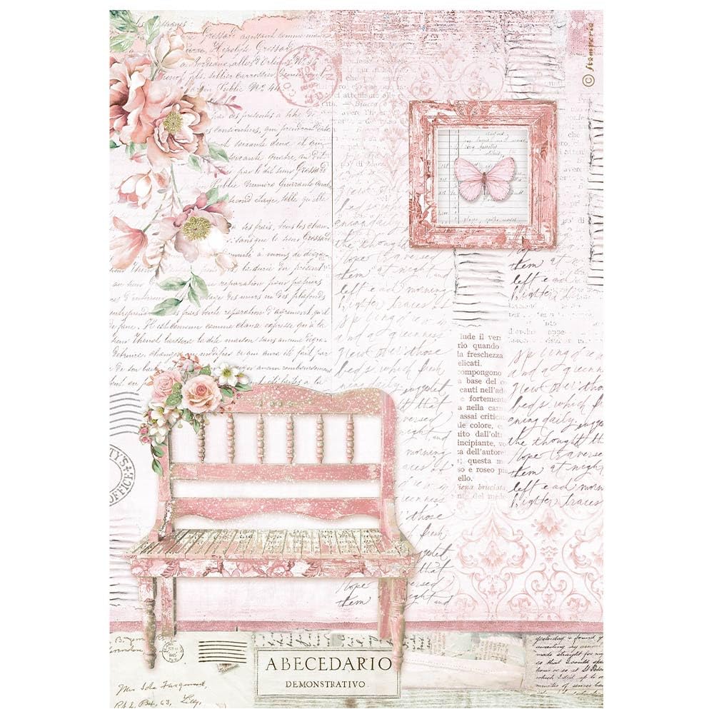 Creative Expressions Stamperia A4 Rice Paper Roseland Bench, Multicolour, One Size