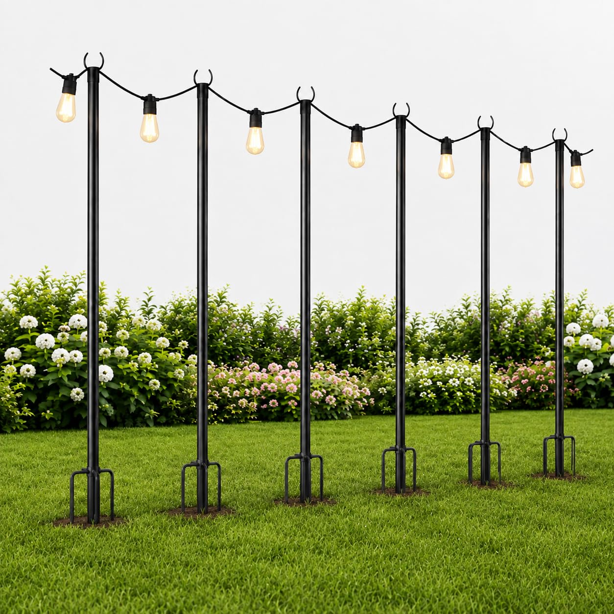 SANON String Light Pole for Outdoor Hanging,6 Pack String Light Poles with Fork, Patio Lighting Stand for Outside,Patio,Deck,Backyard,Garden Wedding,Party