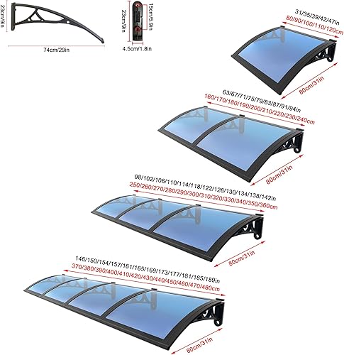 Miniatura 5 de Cubierta de policarbonato azul, toldo de ventana de aleación de aluminio, toldo para puerta, toldo para patio, porche, refugio, patio, terraza,