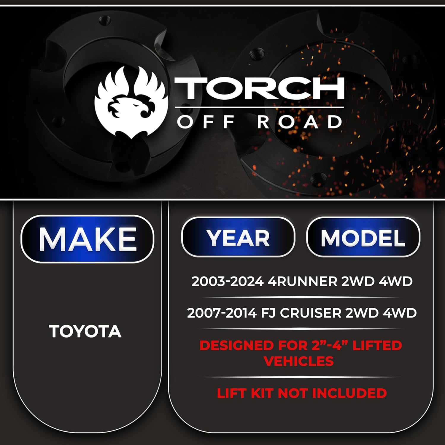 TORCH Upper Control Arms for 2003-2024 Toyota 4Runner FJ Cruiser (for 2"-4" Lift)