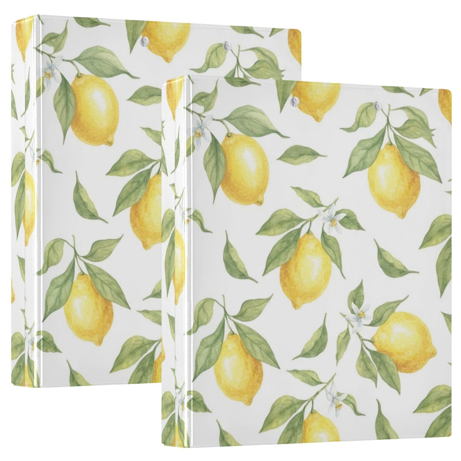 Raccoglitore a 3 anelli, con foglie verdi e limoni, colore bianco, confezione da 2