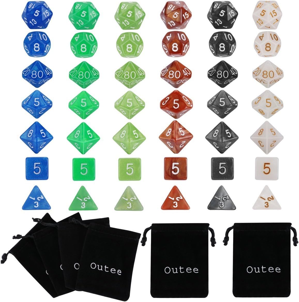 6 x 7 (42 Pieces) Polyhedral Dice 6 Color Dungeons and Dragons DND MTG RPG D20 D12 D10 D8 D6 D4 Game Dice Set
