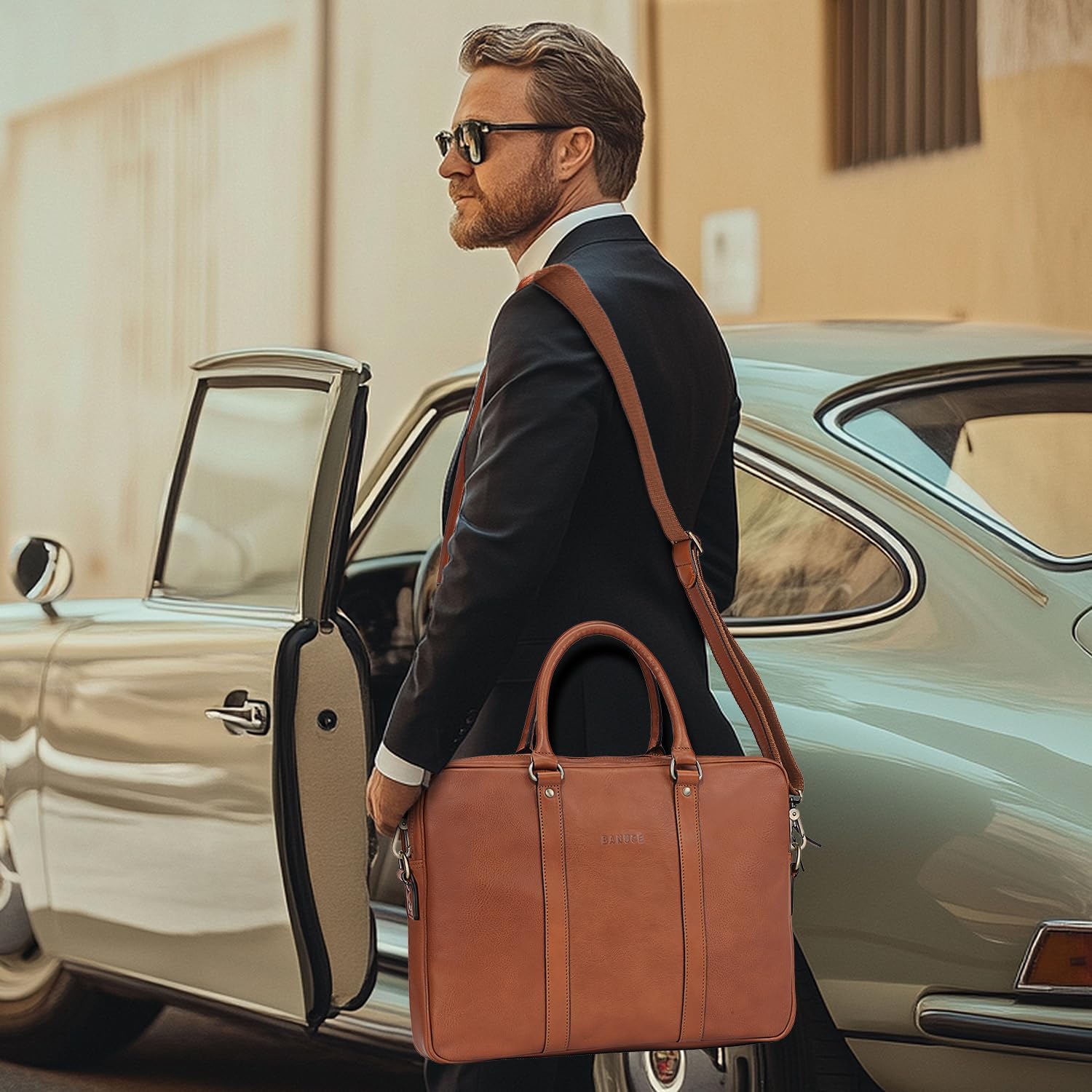 Banuce Full Grain Italian Leather Briefcase for Men 14 Inch Laptop Bag Attache Case with Detachable and Adjustale Strap for Business Work Bags Vintage Brown - Image 3