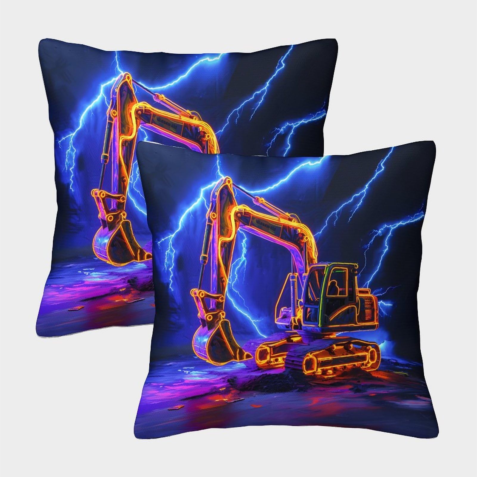 QFVANSIYO Dynamic Excavator 3D Printed Pillowcase Microfiber Bedroom Decor Construction Pillow Cover Adults 40x40cm