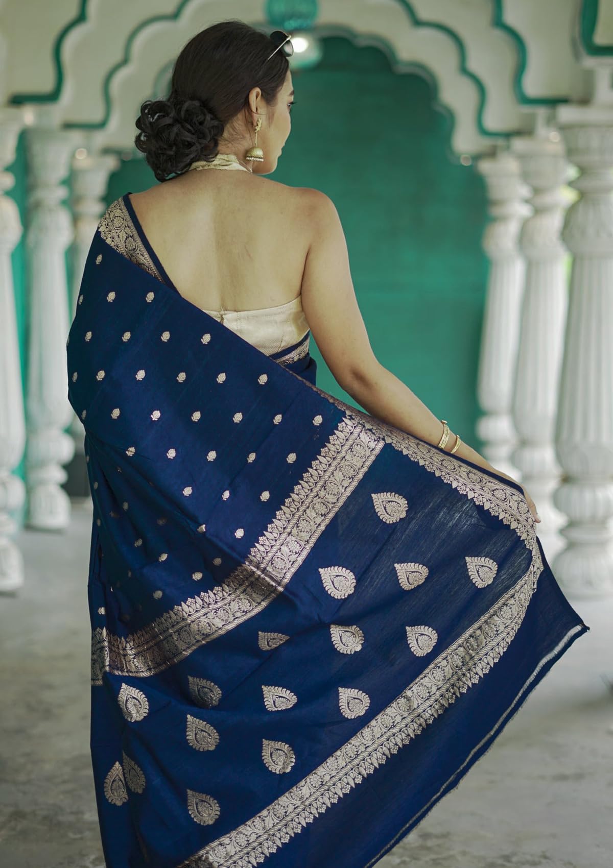 Sugathari Sari da donna in seta jacquard dell'India merid