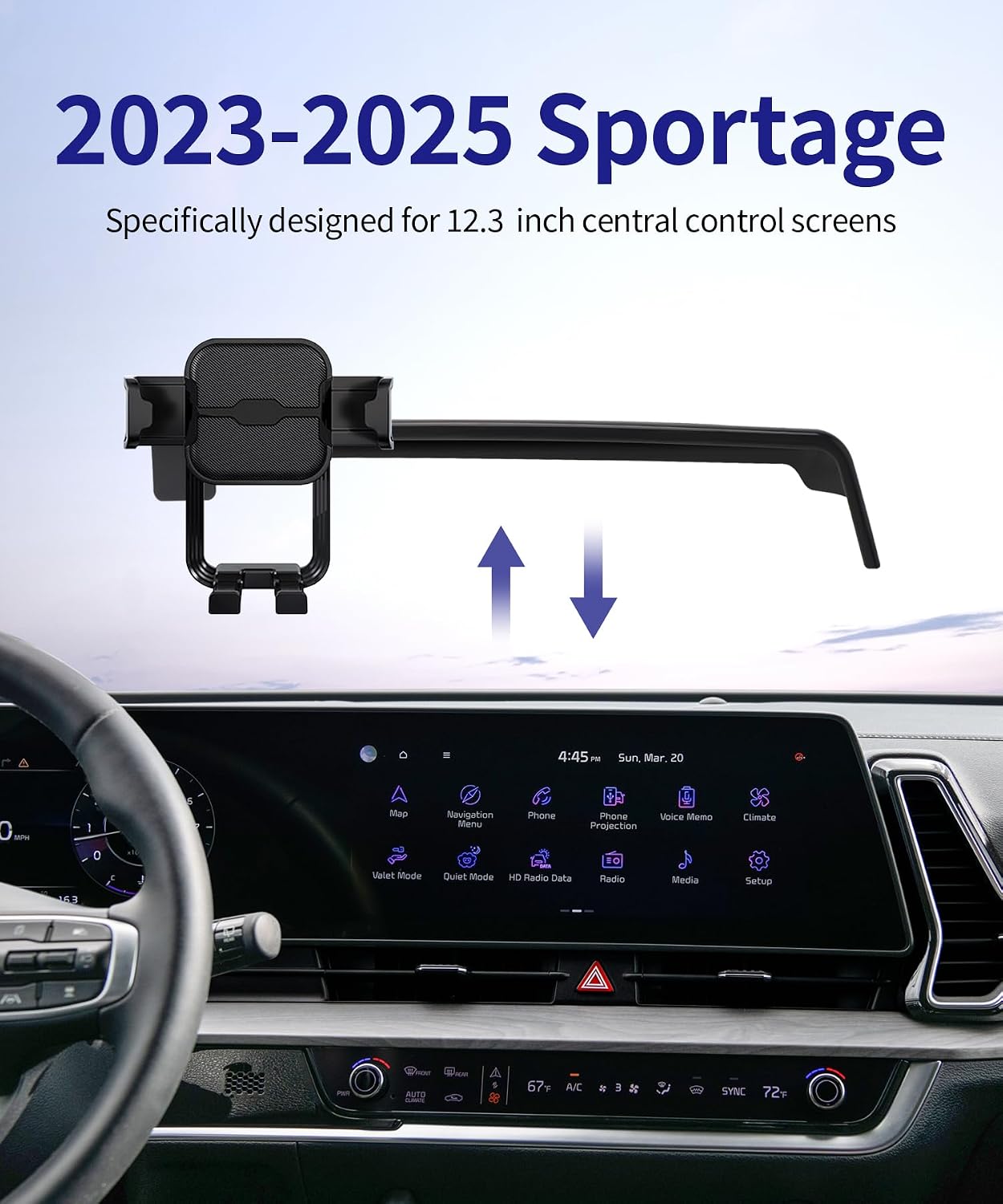 Car Phone Holder for 2023-2025 Kia Sportage, 360° Rotation, 12.3 inch Screen Fixed Clip, Auto Accessories Navigation Bracket, Interior Decoration Mobile Phone Mount
