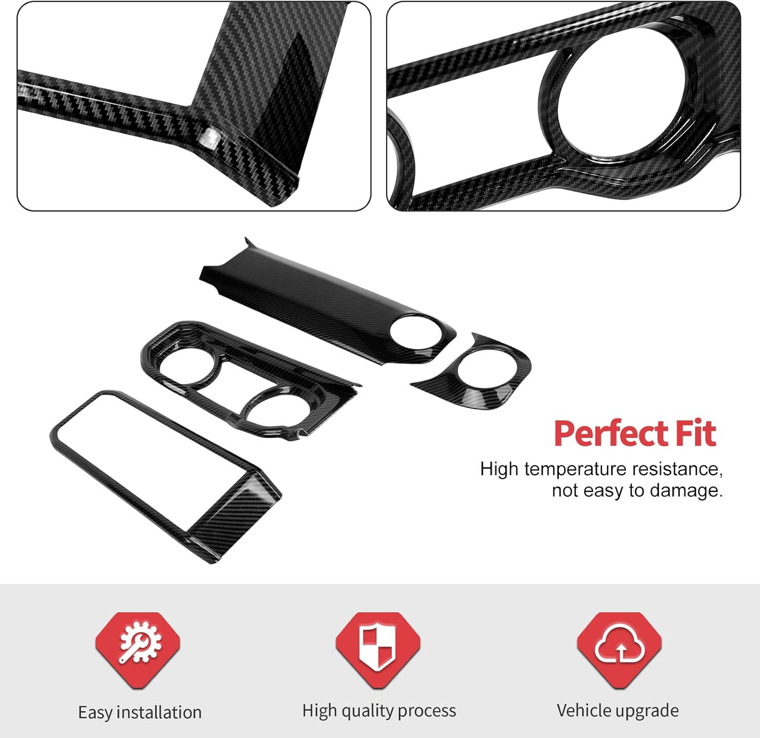 Jimen Fit for Jeep Wrangler JL JLU & Gladiator JT 2024-2025, 4PCS Center Console Dash Trim & Dashboard Cover Navigation Panel Interior Overlay (Carbon Fiber)