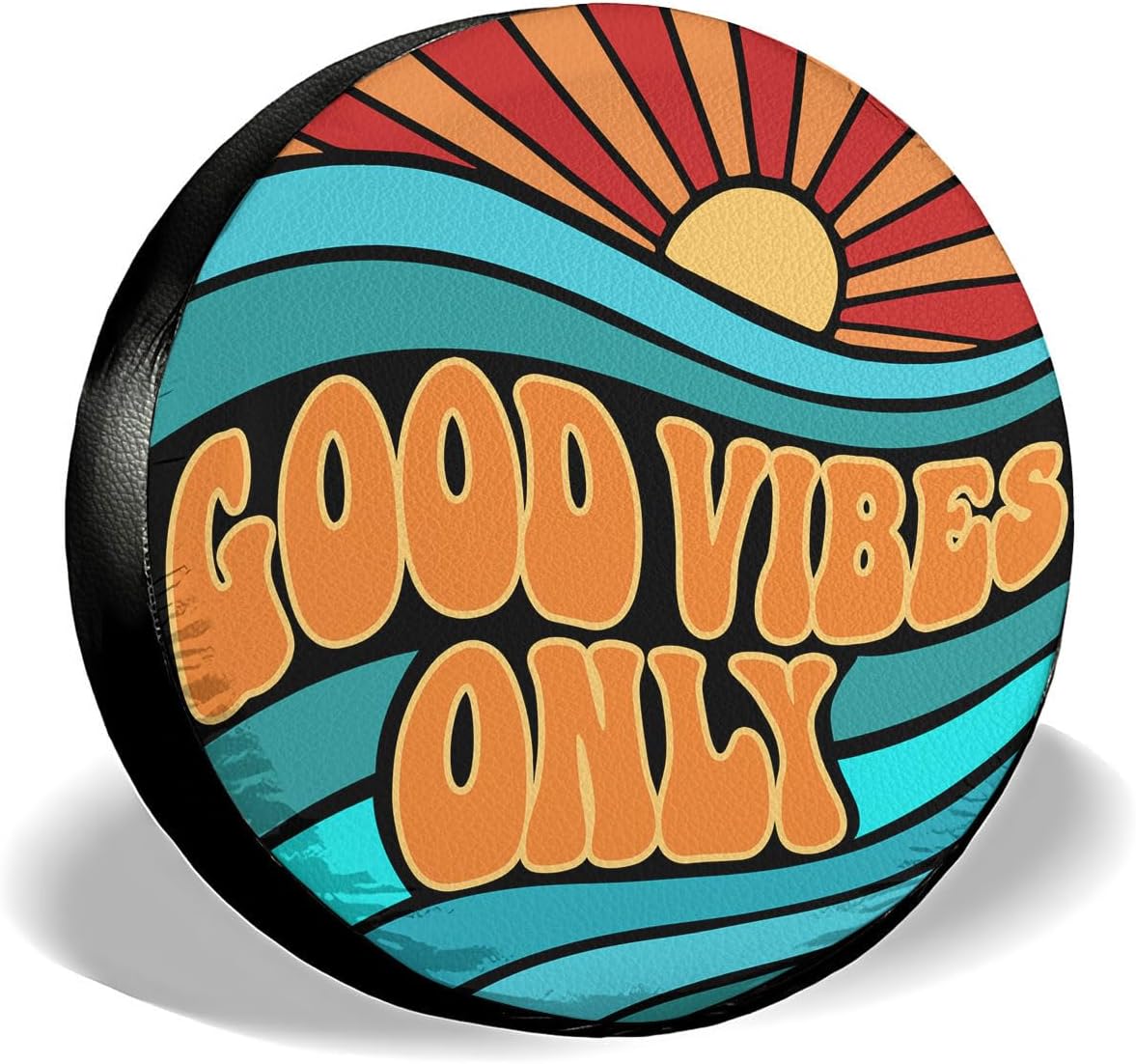 GENANY Good Vibes Only PVC Leather Spare Tire Cover, Fits 25"-27" Diameter Tires for RVs Jeeps Campers Trailers, Dustproof, Waterproof Jeep Tire Cover with No Camera Hole