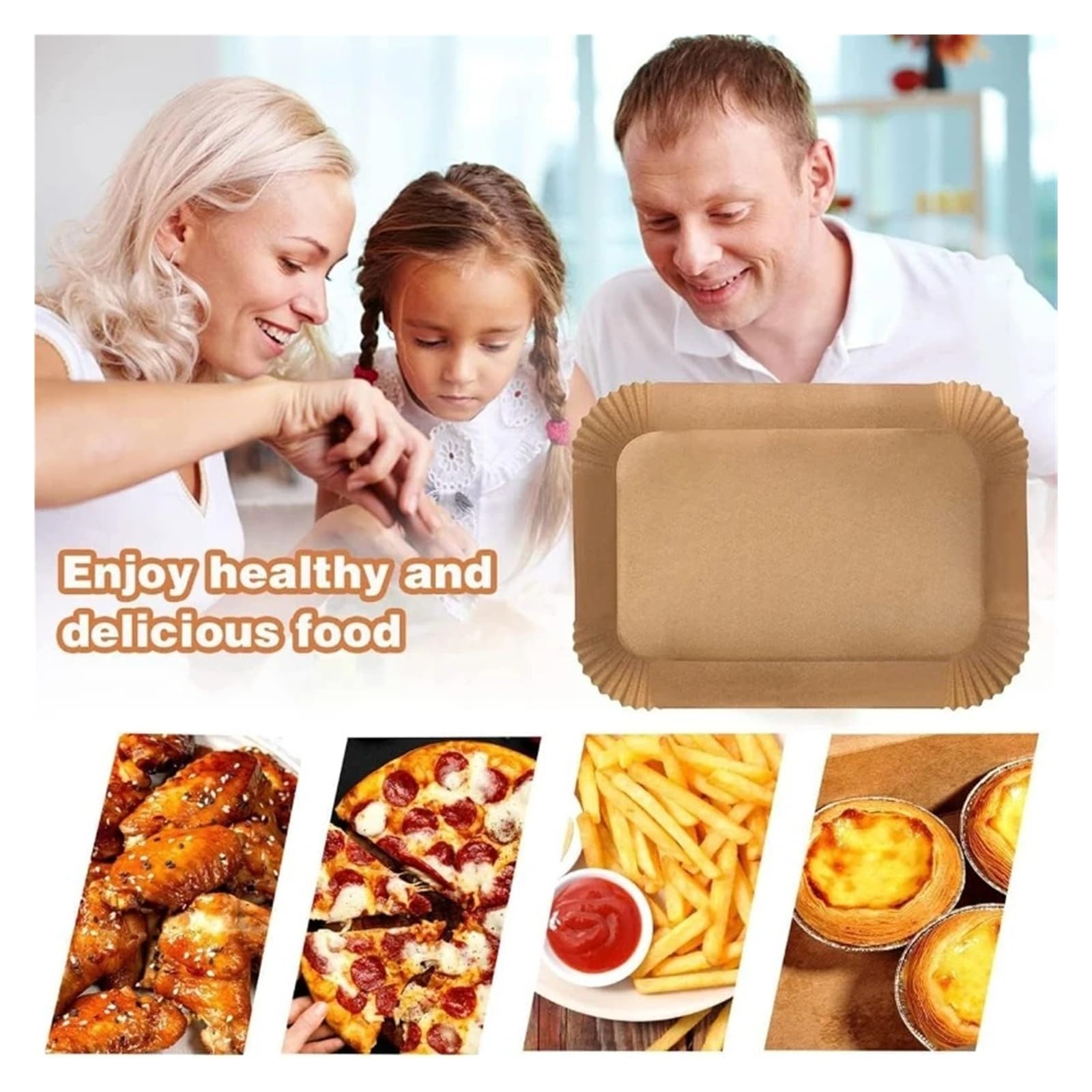 50 Uds. De papel desechable for freidora de aire, papel antiadherente for hornear, revestimientos de papel redondos for freidora de aire, accesorios de papel for cocina(Square-300pcs)