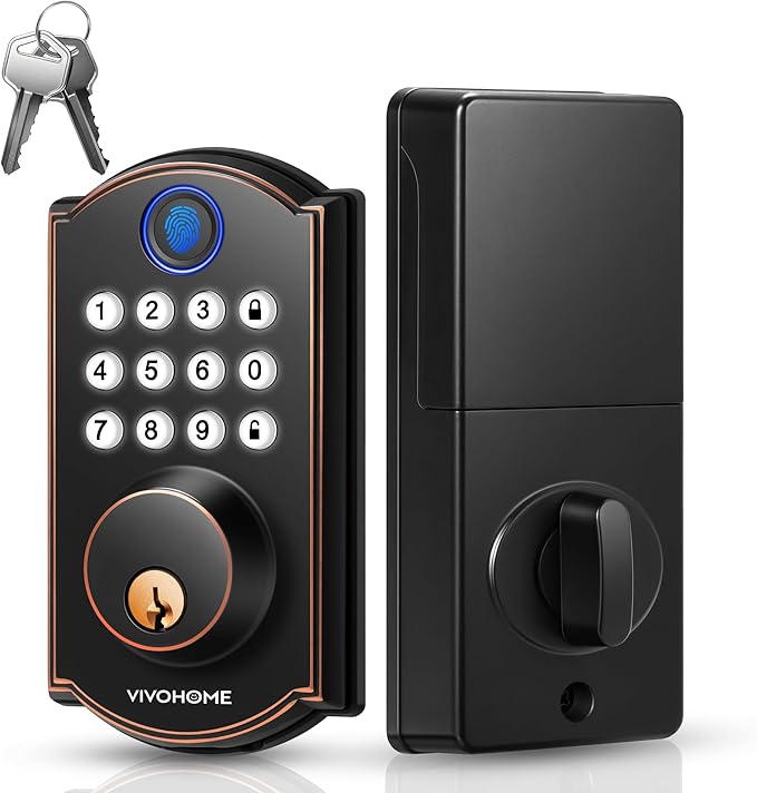 VIVOHOME Smart Lock for Front Door, Keyless Entry Door Lock with Fingerprint, Bluetooth App Remote Control, Electronic Keypad Deadbolt with User Management