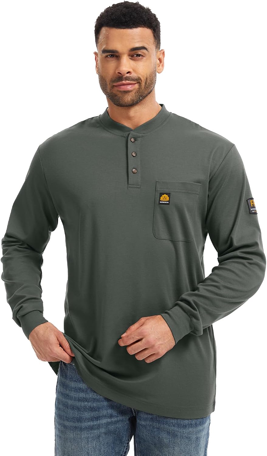 WORKWEYA Men's FR Shirts 5.5oz Lightweight Flame Resistant CAT2 Henley Shirt