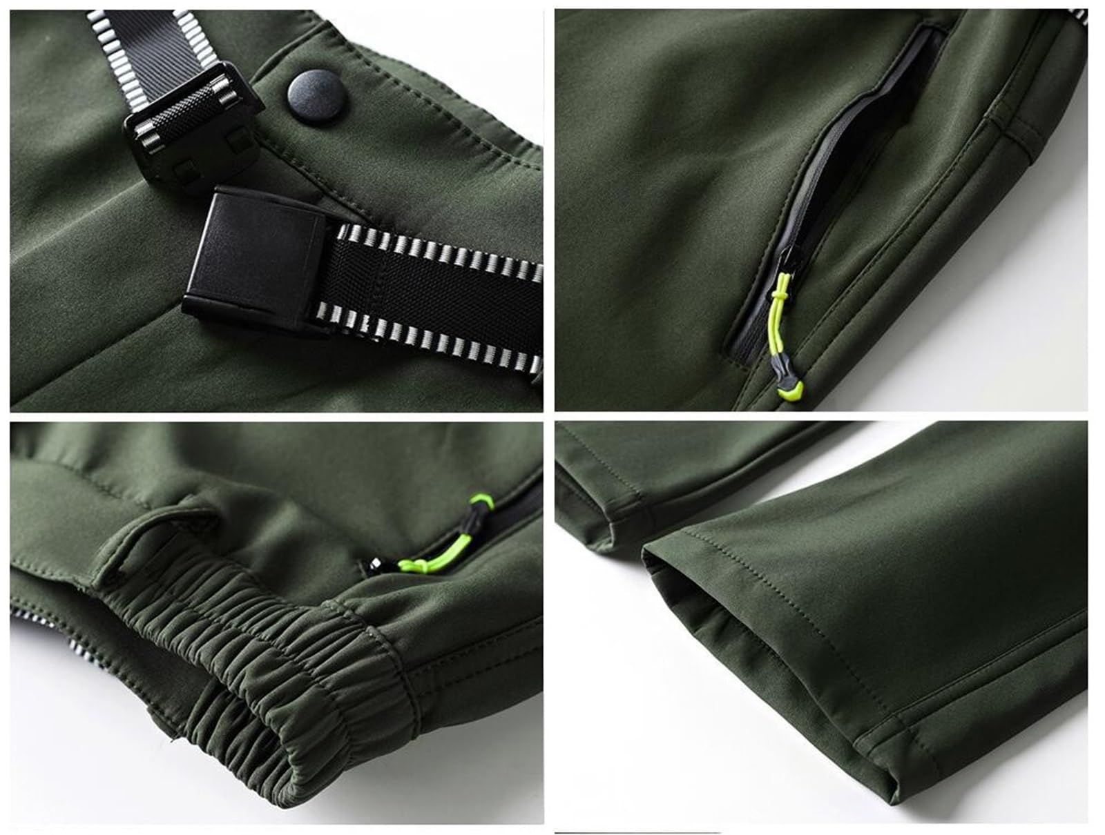 Herren Winterhose, Gefütterte wasserdichte Fleecehose, Warme Softshellhose, wasserdichte Wanderhose for Den Außenbereich Mit Reißverschlusstaschen(Green,4XL)