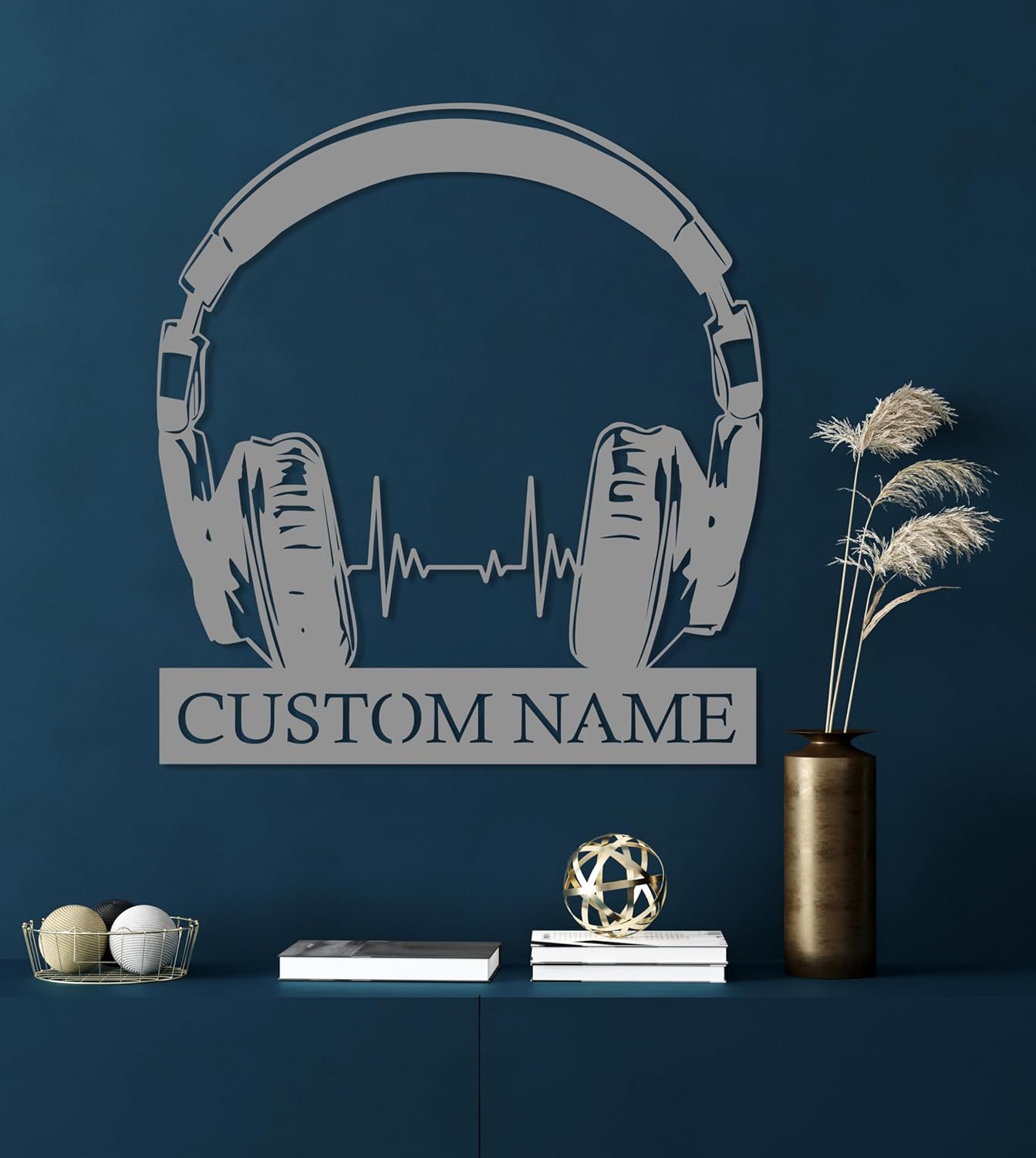 Custom Earphones Metal Wall Sign, Personalized Headphones Decor, Musical Instrument, Music Lovers Gift, Sound Studio DJ Club Name Sign, Musical Sculptures for Office, Home, Living Room, Workshop