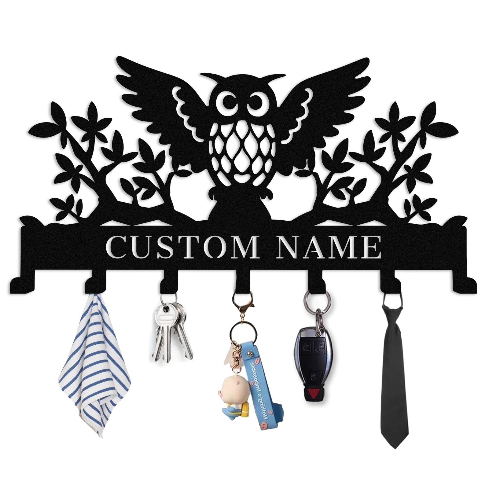 Custom Metal Owl Key Rack Hooks with Name,Personalized Key Holder for Wall,Coat Rack Organizer for Entryway,Hallway,Doorway,Housewarming Gifts Style-3