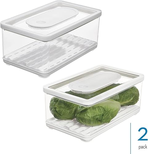 Miniatura 2 de iDesign Contenedor grande para productos de nevera con bandeja de drenaje extraíble y tapa, juego de 2 unidades, transparente