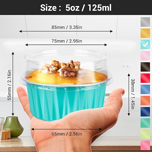 Miniatura 2 de EUSOAR Tazas de aluminio para hornear con tapas, 30 piezas de 5 onzas desechables de papel de aluminio Ramekins para cupcakes para hornear, envases