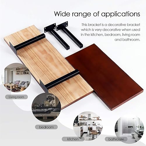 Miniatura 4 de Paquete de 6 soportes de metal industriales de alta resistencia de 10pulgadas, para estanterías flotantes y montaje en la pared