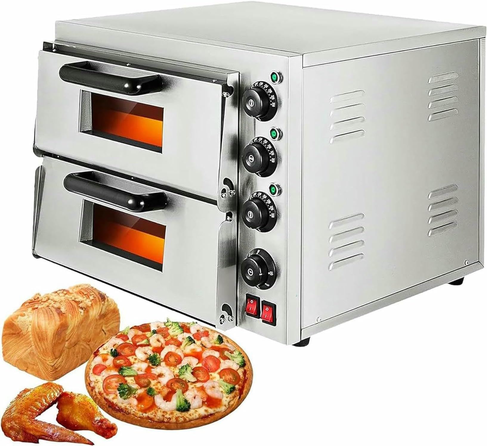 16" Countertop Electric Pizza Oven Indoor, Stainless Steel Pizza Maker with Explosion Proof Lamp and Cooling Holes, for Hotel Restaurant Home Baked