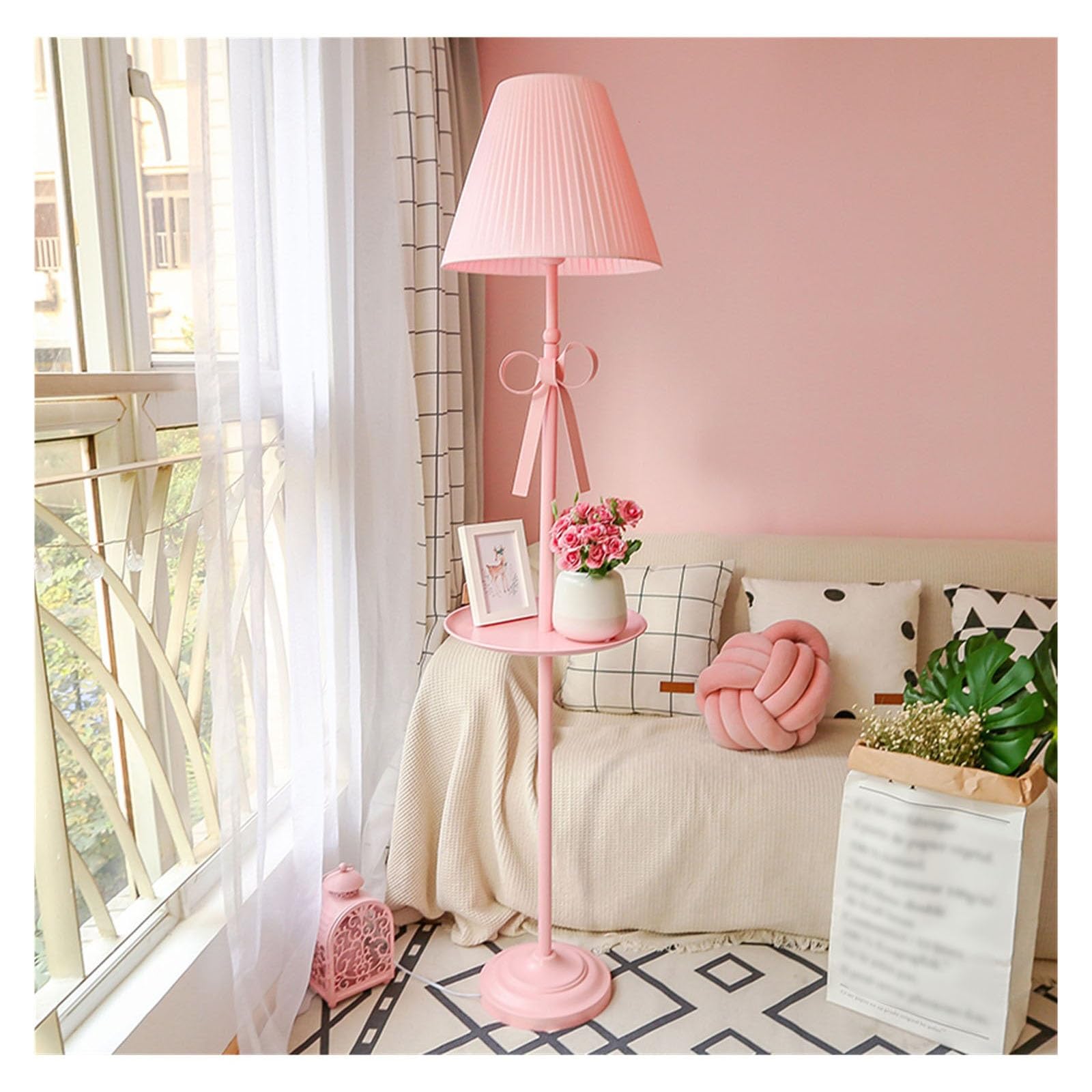 Z4T8M2K6G5 Tall Standing Lamp Modern Floor Lamp with Tray Table, Standing for Living Room Bedroom Office Home House(Pink)