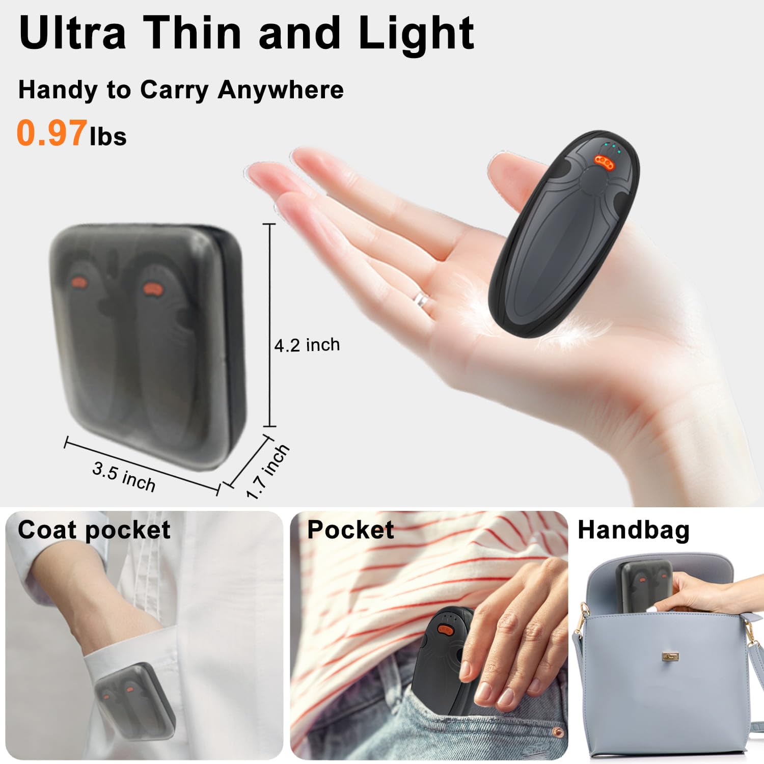 Scaldamani ricaricabili, confezione da 2, con custodia di ricarica, scaldamani elettrico da 14000 mAh, riutilizzabile, riscaldamento lungo 60 ore, scaldamani portatile per donne e uomini, campeggio