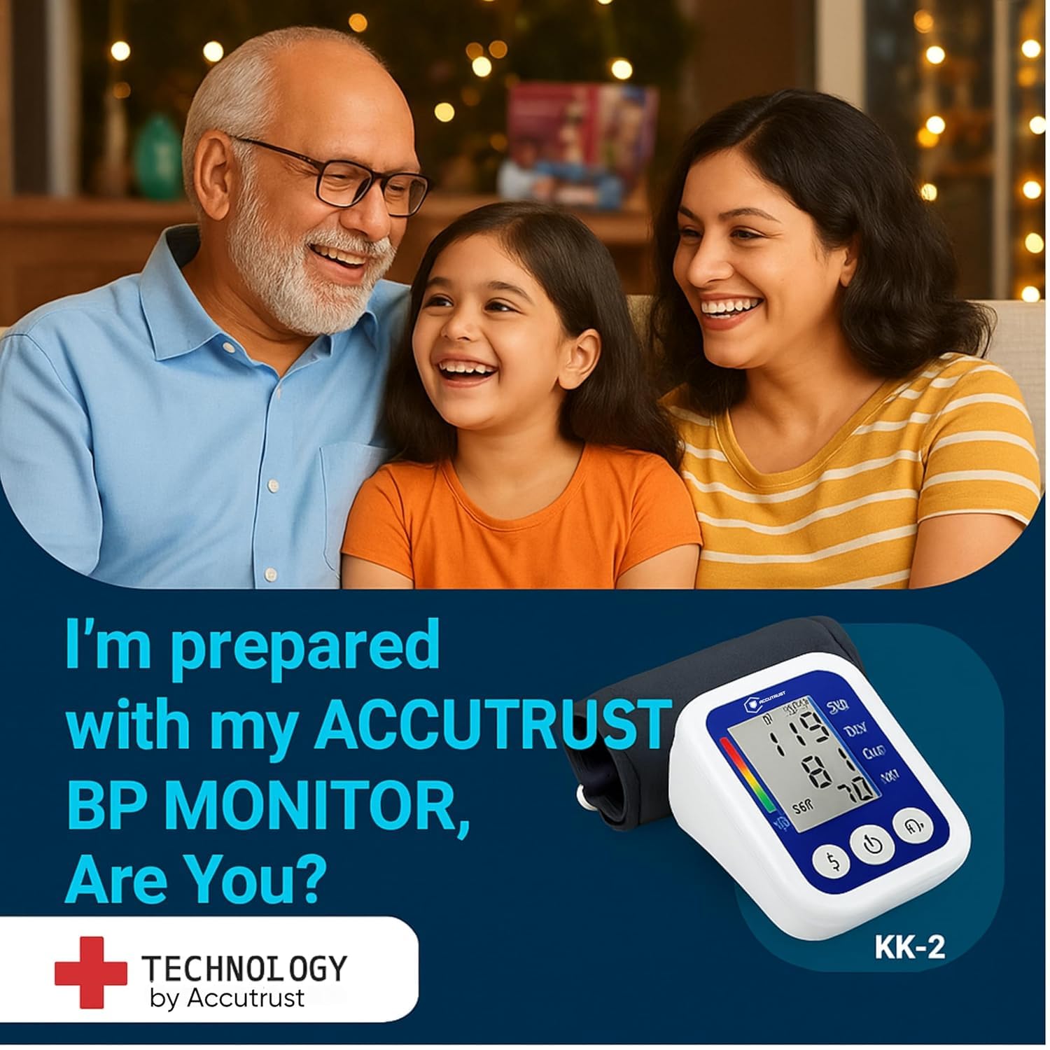 AccuTrust Automatic Upper Arm Blood Pressure Machine for Home, Digital BP Monitor with Adjustable Cuff and Dual Power Support BP Machine with USB Power, Memory Function & WHO Scale 4