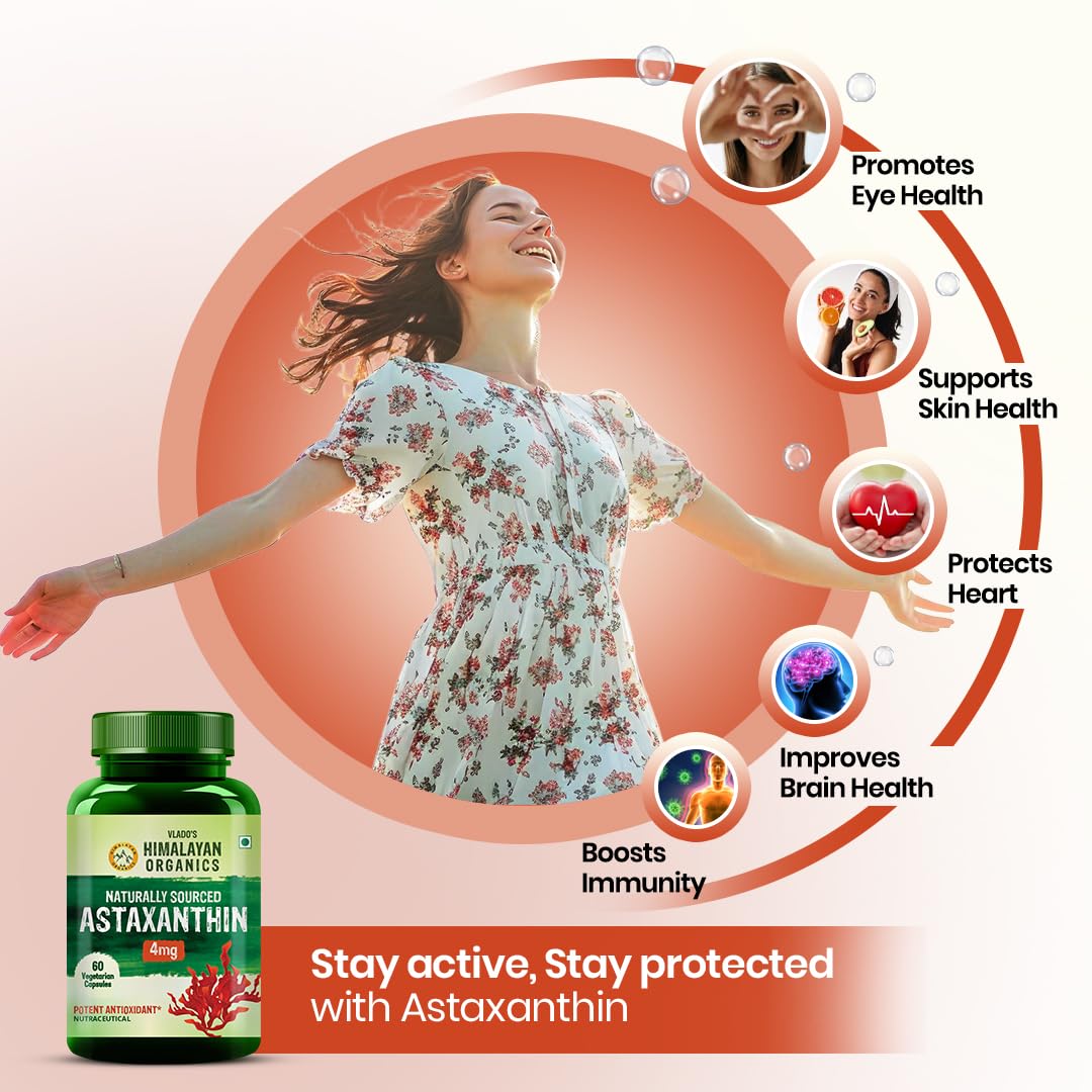 Vlado’s Himalayan Organics Naturally Sourced Astaxanthin 4mg Supplement | Supports Antioxidant Brain,Eye & Skin Health | Improves Muscle Endurance & Recovery, Builds Immunity - 60 Veg Capsules 3
