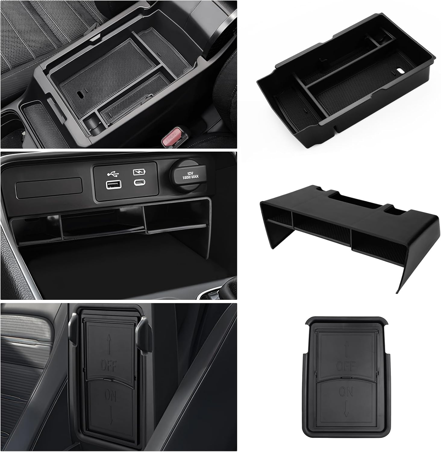 Karltys 3PCS CRV Center Console Organizer for Honda CR-V 2023-2025 2026 Accessories, CRV Hybrid Armrest Organizer Tray, Hidden Storage Box ABS Material
