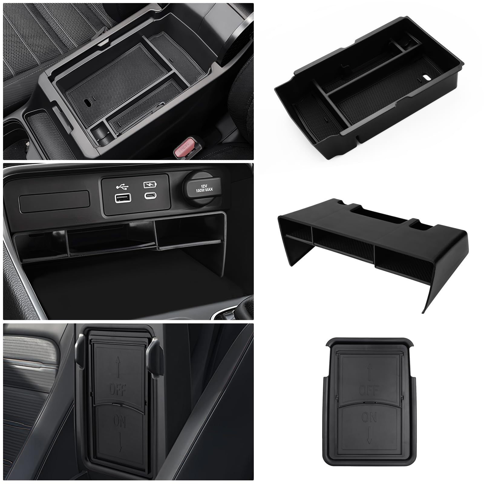 Karltys 3PCS CRV Center Console Organizer for Honda CR-V 2023-2025 2026 Accessories, CRV Hybrid Armrest Organizer Tray, Hidden Storage Box ABS Material
