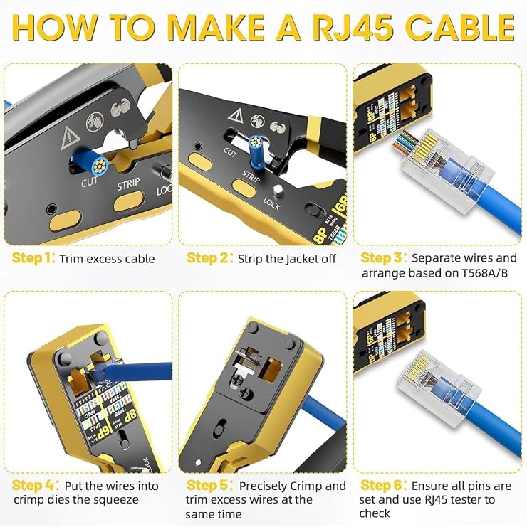 Yeni Nesil Ez Pense Rj45 Sıkma Aracı Cat5/Cat6/Cat7 Pense Kesici Rj11 Rj12 8P8C6P + 100 Adet Jak